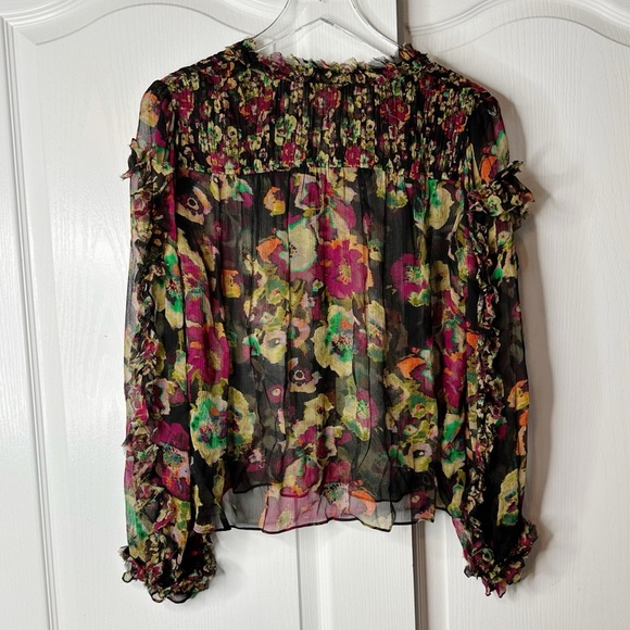 NWOT Ulla Johnson Andi Ruffled Floral Crinkle Silk Chiffon Blouse Size 2 - Picture 6 of 9